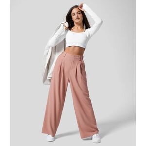 Halara High Waisted Plicated Side Pocket Wide Leg Waffle Work Pants SZ 38/US M‎